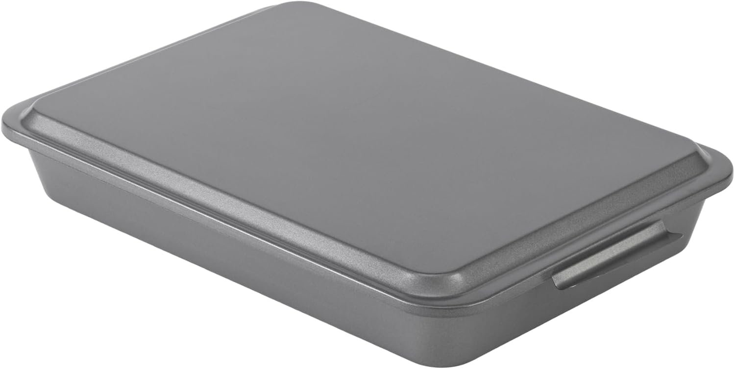 Nonstick 9x13-Inch Oblong Cake Pan with Oven-Safe Metal Lid, Warp-Resi
