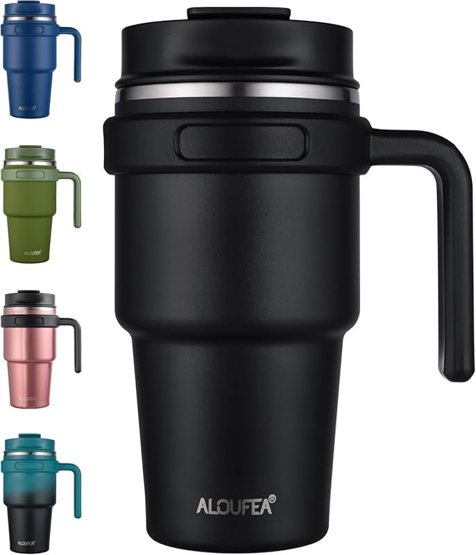 ALOUFEA 20 oz Vacuum Insulated Coffee Tumbler with Handle & Straw
