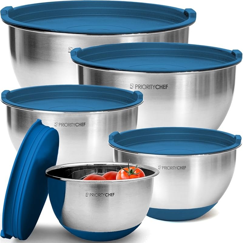 Priority Chef Premium 5-Piece Thicker Stainless Steel Mixing Bowls wit