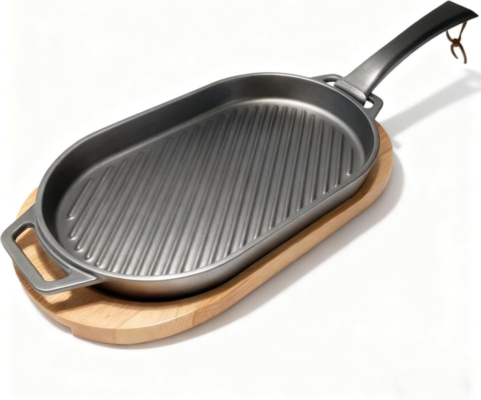 JIN BETTER GRILL PARTS Skillet with Insulated Wooden Cushion & Removab