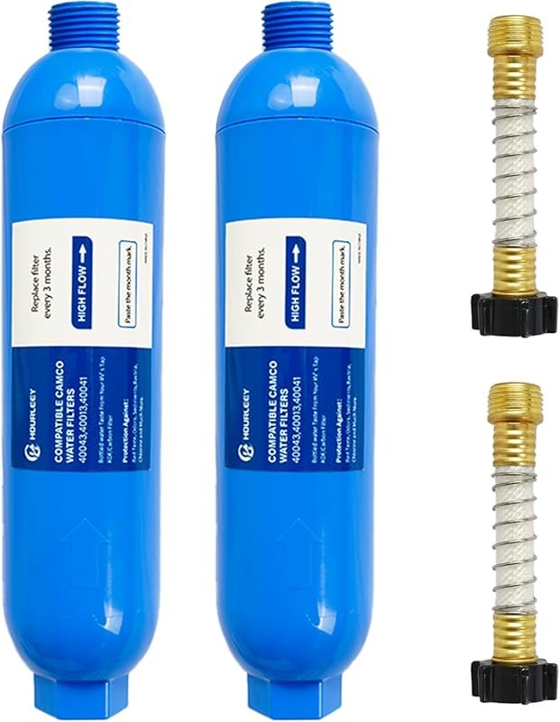 Hourleey 2-Pack RV Inline Water Filter – Reduces Chlorine, Sediment, R