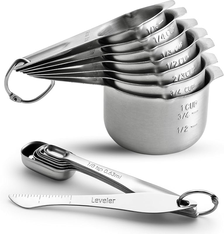 Spring Chef 14-Piece Stainless Steel Measuring Cups and Spoons Set wit