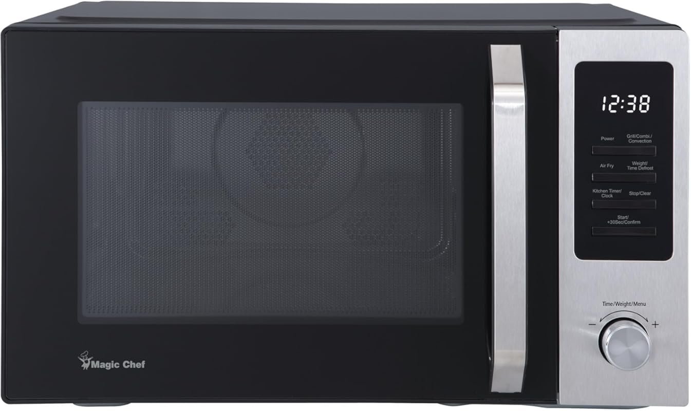 1.0 cu ft Countertop Microwave with Air Fryer, stainless steel and bla