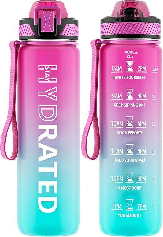 QLUR 32oz Motivational Water Bottle with Straw, Tritan BPA-Free, Time 