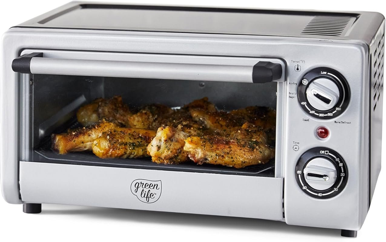 GreenLife Ceramic Nonstick Air Fryer Toaster Oven, PFAS Free, Auto Shu
