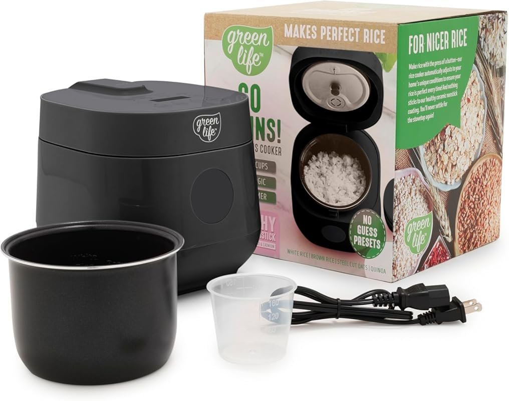 GreenLife Digital Rice Cooker with 4-Cup Capacity, Removable Ceramic P