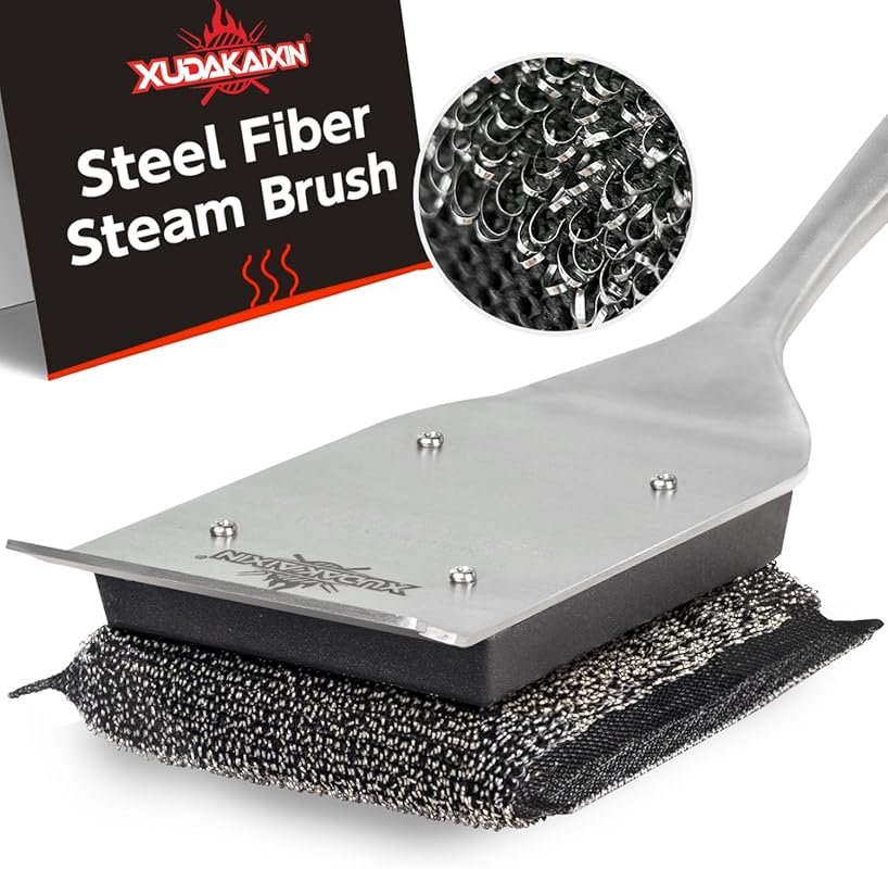 XUDKAKAIXIN Bristle-Free Grill Brush – Unique Steel Fibers Pad for Saf