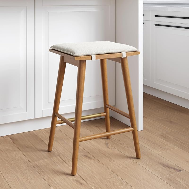 Nathan James Barker Counter Stool – Solid Wood with Linen Upholstery &