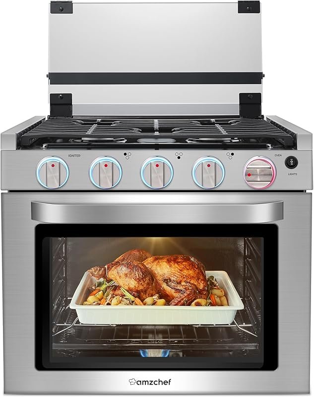 AMZCHEF RV Gas Range Stove 3-Burner, 28,100BTU, Open Flame, Cast Iron 