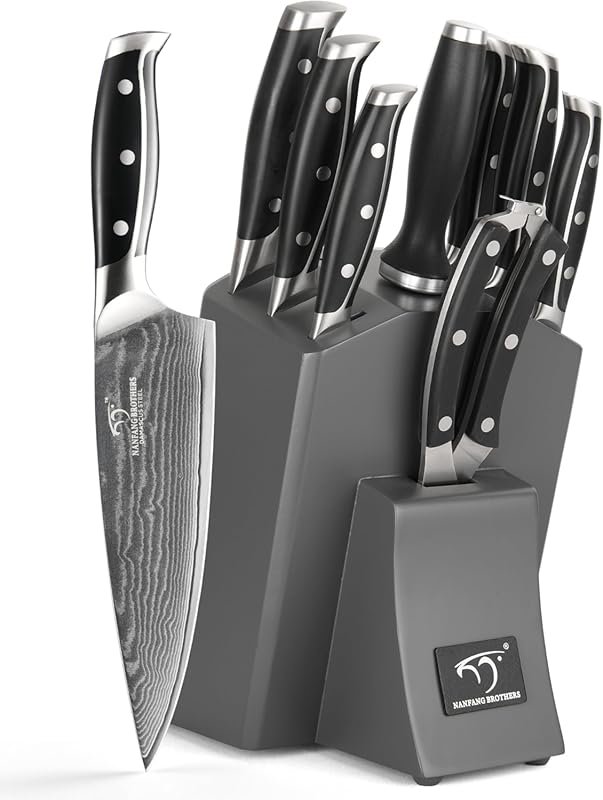 9-Piece 67-Layer VG10 Damascus Knife Set with Triple-Rivet Handles & G