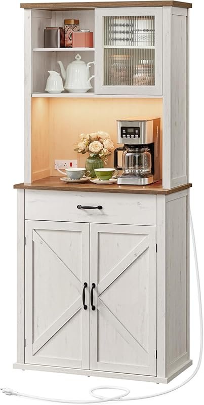 VASAGLE LIRY 71‑Inch Tall Kitchen Pantry Cabinet with LED Lights, Char
