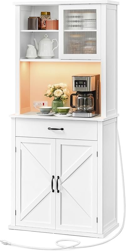 VASAGLE LIRY 71‑Inch Tall Kitchen Pantry Cabinet with LED Lights, Char