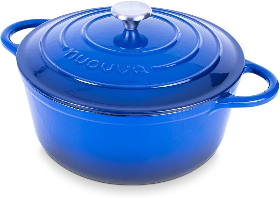 Nuovva Enamelled Cast Iron Dutch Oven – 6.4QT Non-Stick Casserole Pot,