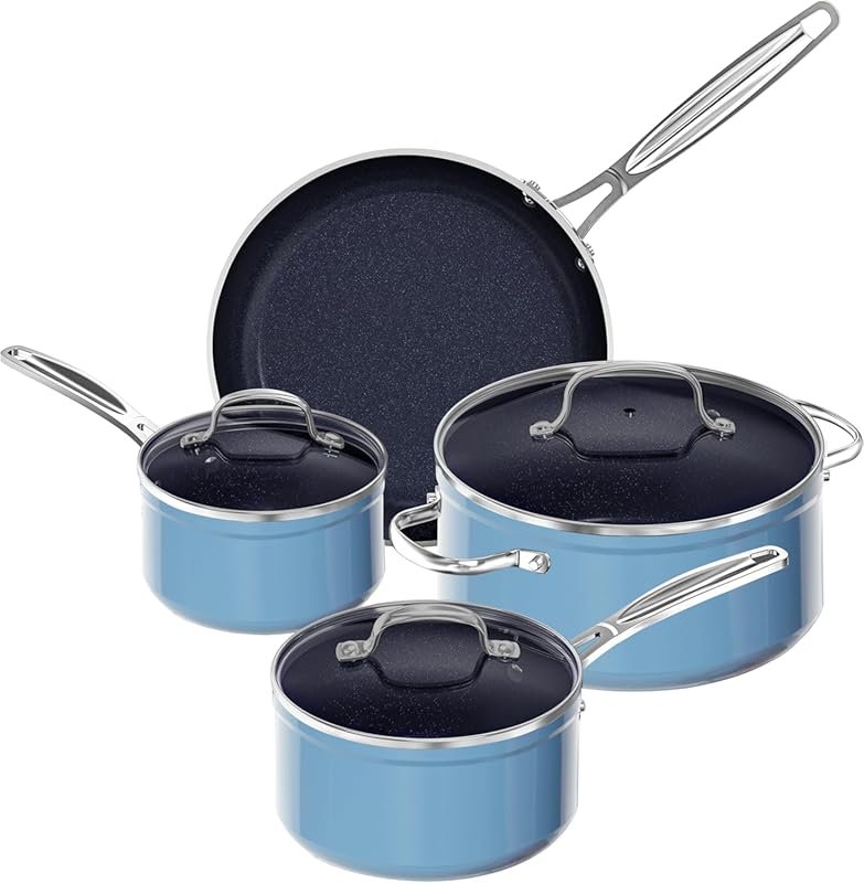 Nuwave 7pc Healthy Duralon Blue Ceramic Nonstick Cookware Set, Diamond