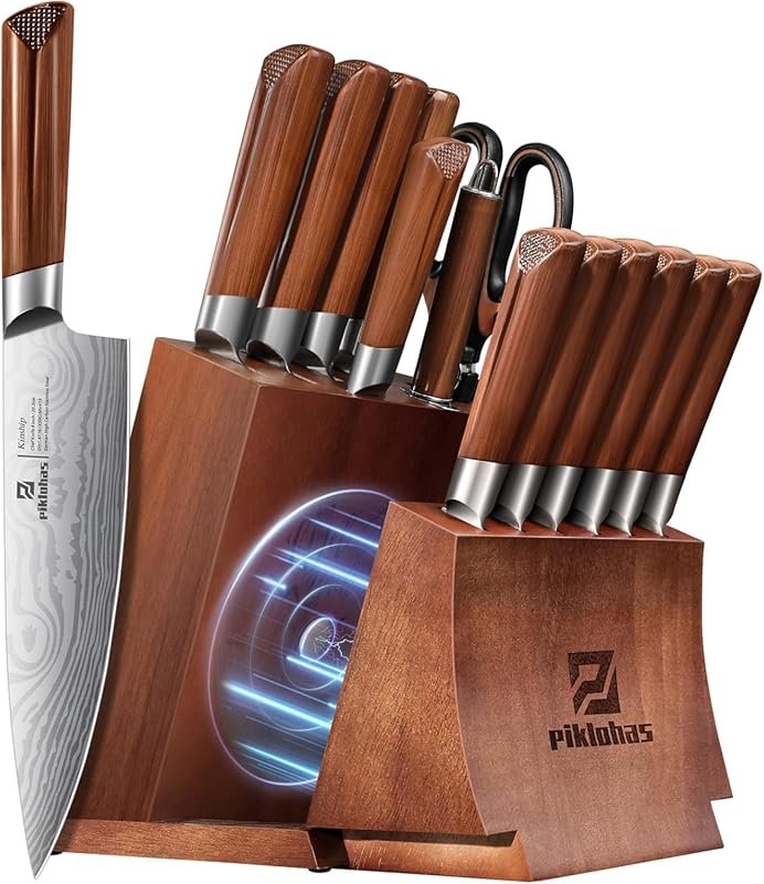 Piklohas 15-Piece Kitchen Knife Set with Magnetic Holder & Steak Knive