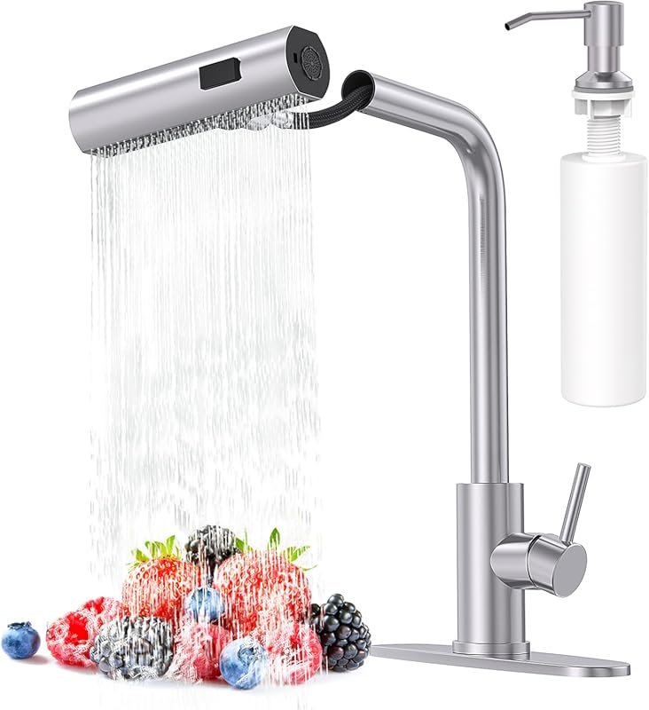 AVSIILE Brushed Nickel Kitchen Faucet with Pull Down Sprayer & Soap Di