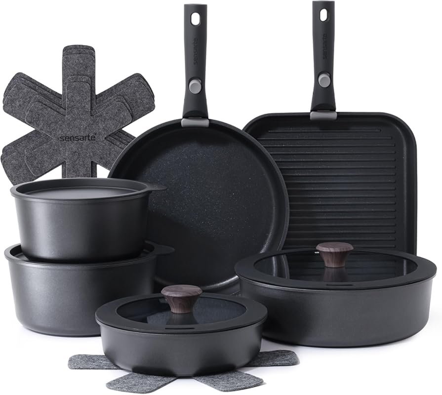 SENSARTE 17-Piece Nonstick Detachable Handle Cookware Set, Dishwasher 