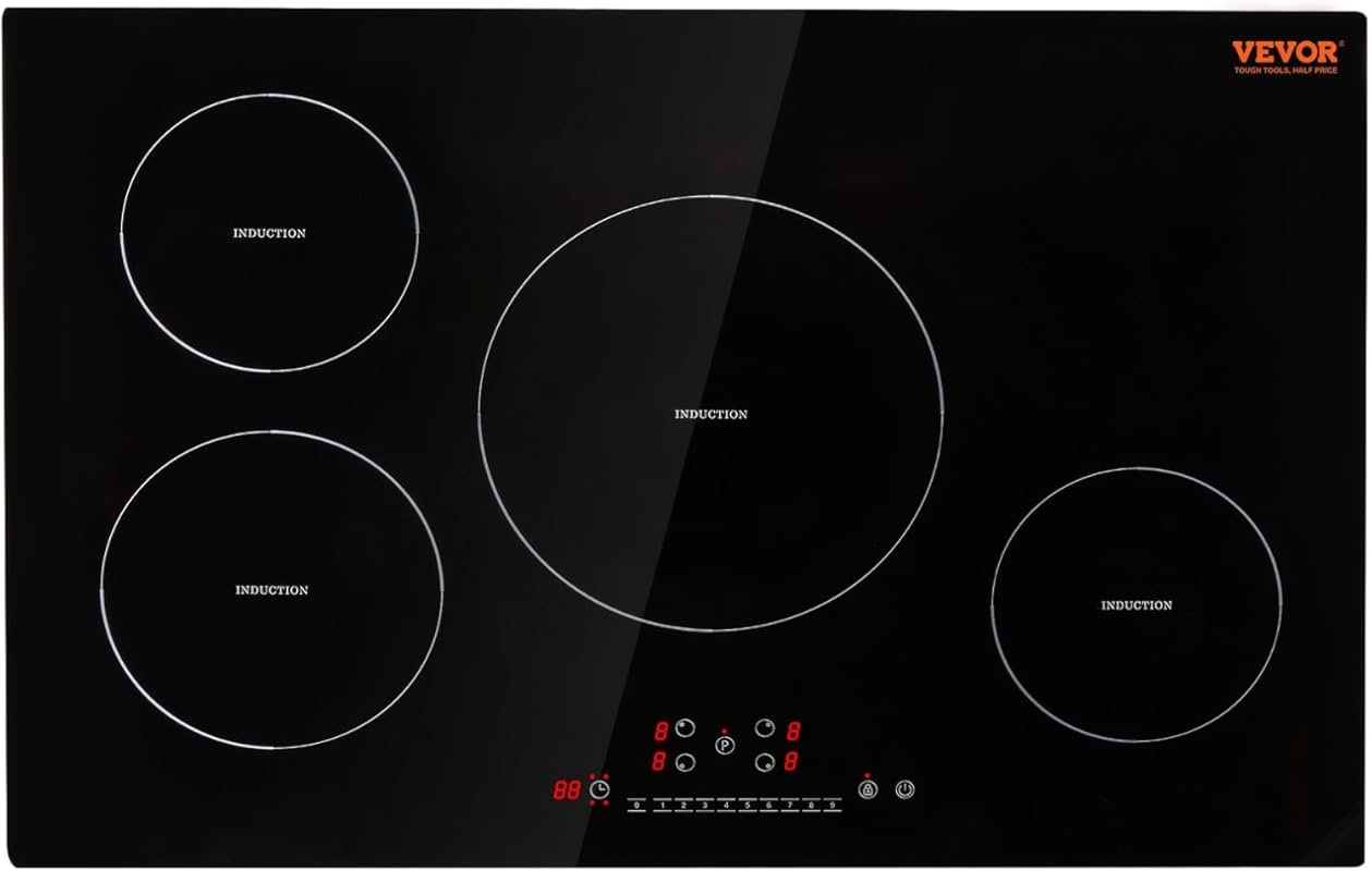 VEVOR 30‑Inch 4‑Burner Induction Cooktop, 7500W, 9 Heating Levels, LED