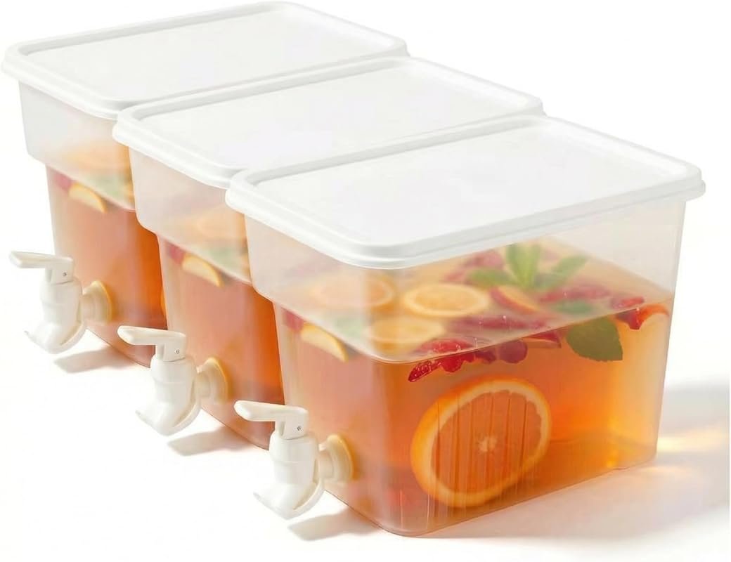 3-Pack 1.3 Gallon Fridge Drink Dispenser – Leak-Proof Plastic Beverage
