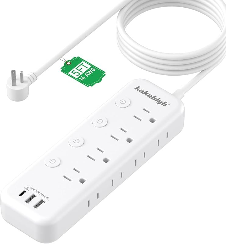 5‑Foot Appliance Extension Cord with Individual Switches, 14 AWG Heavy