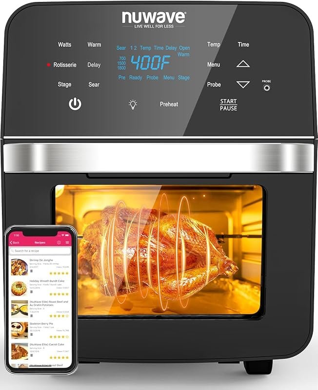 Nuwave Brio X-Large Air Fryer Oven with SS Rotisserie Kit, Smart Therm