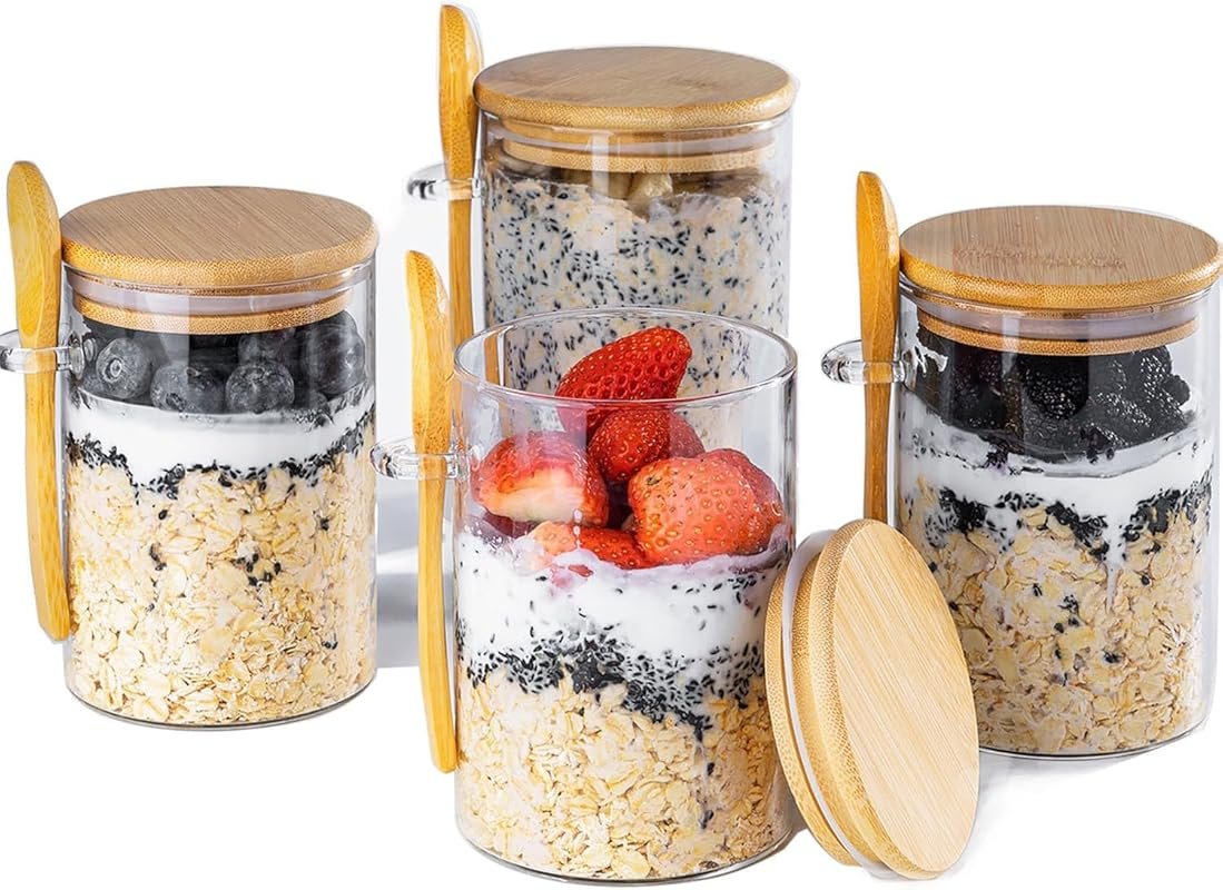 MHDCLY 4 Pack 16oz Overnight Oats Jars with Lids, Glass Meal Prep Cont