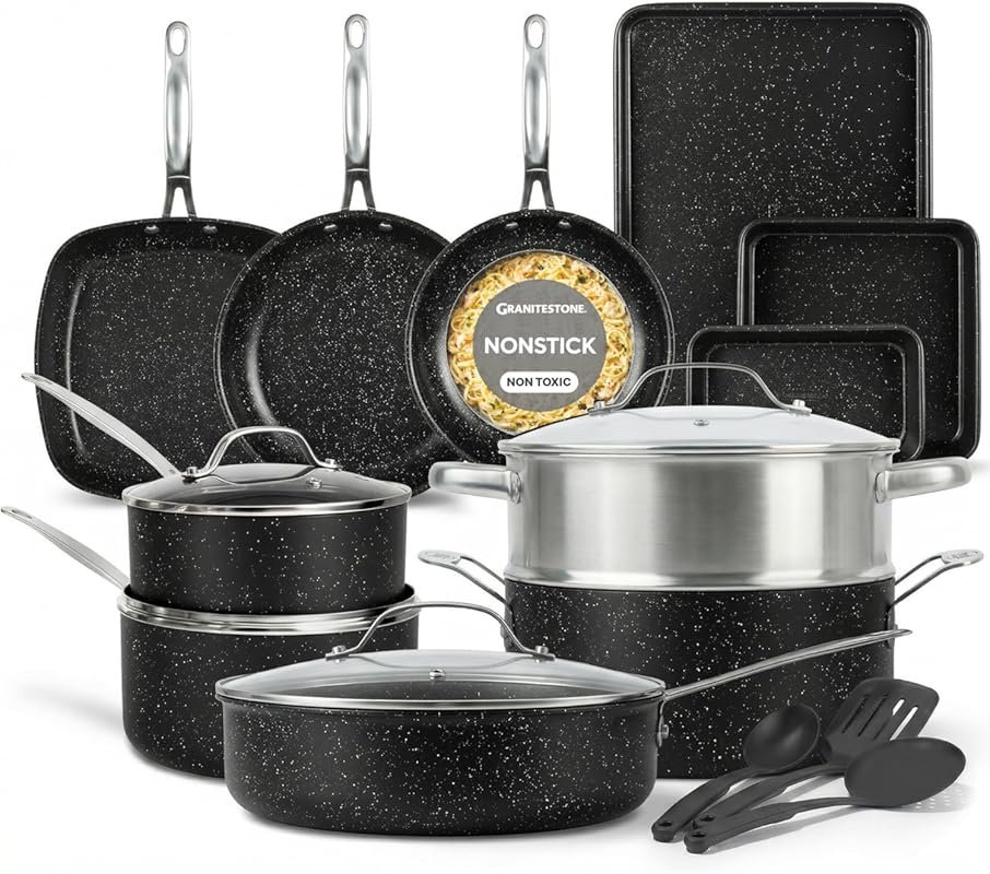 GraniteStone 20-Pc Nonstick Cookware Set with Utensils, PFOA/ PFOS Fre