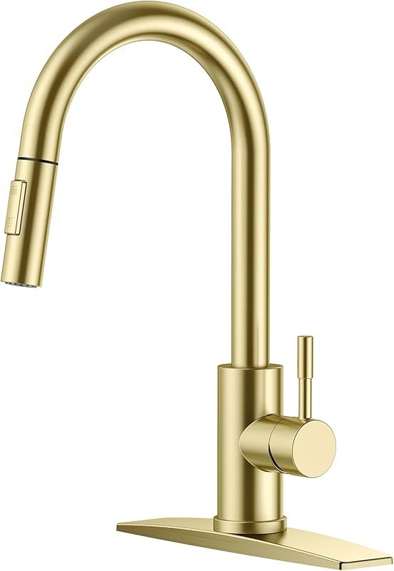 FORIOUS Gold Kitchen Faucet with Pull Down Sprayer, Modern Classic Sta