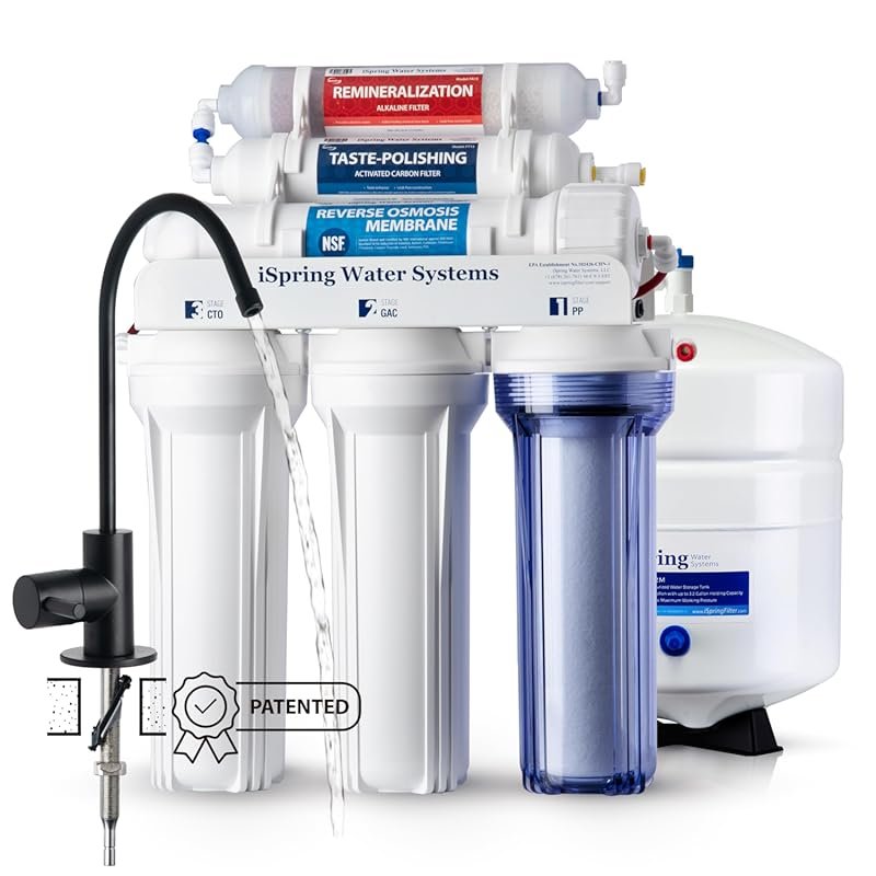 iSpring RCC7AK-BLK Alkaline 6-Stage RO System, Black Faucet, pH+ Remin