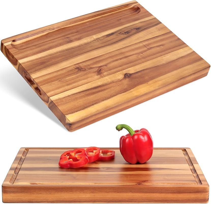 Acacia Wood Chopping Board, 17x13 Inch, Reversible with Handles & Juic