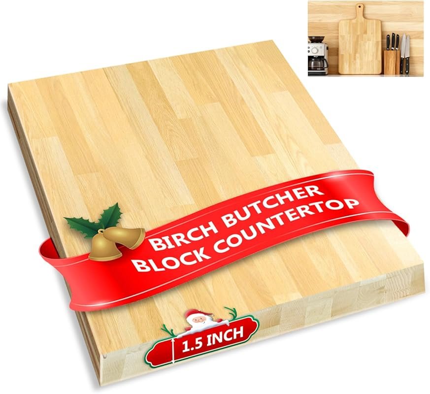 Solid Birch Butcher Block Countertop, 24x25x1.5