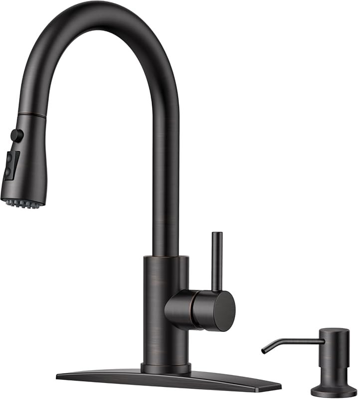 FORIOUS Kitchen Faucet with Soap Dispenser & Pull Down Sprayer, Single