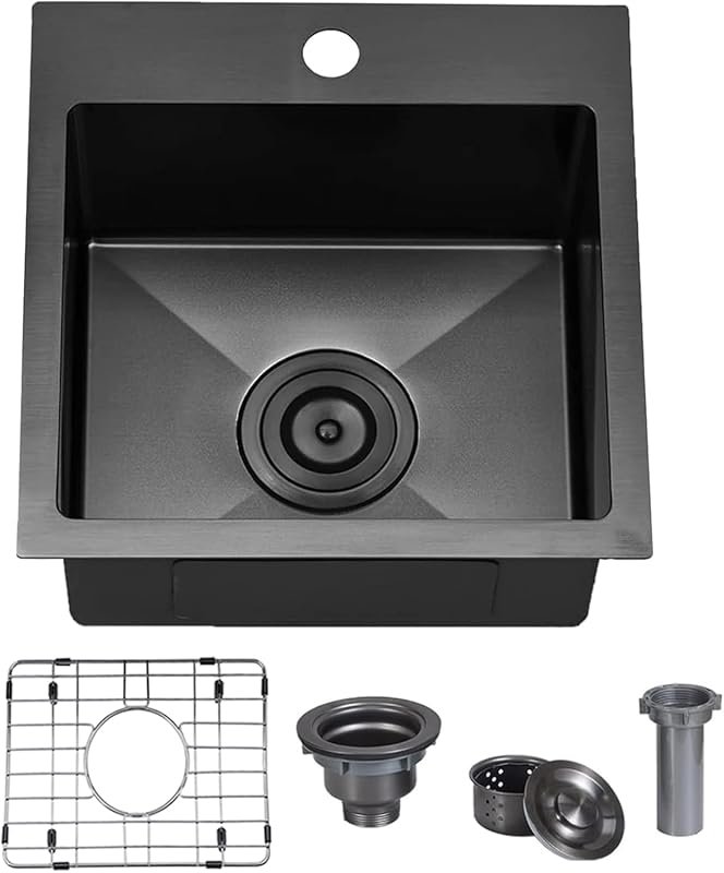 VCCUCINE Gunmetal Black 15x15 Inch Topmount RV Small Kitchen Sink