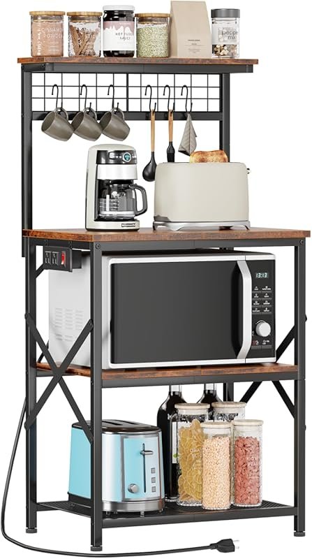 Furologee 4‑Tier Kitchen Bakers Rack with Power Outlet, Microwave Stan
