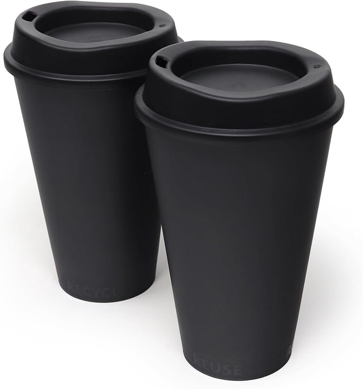 Rolling Sands USA Made 16 oz Reusable Coffee Cups with Lids, 2-Pack, T