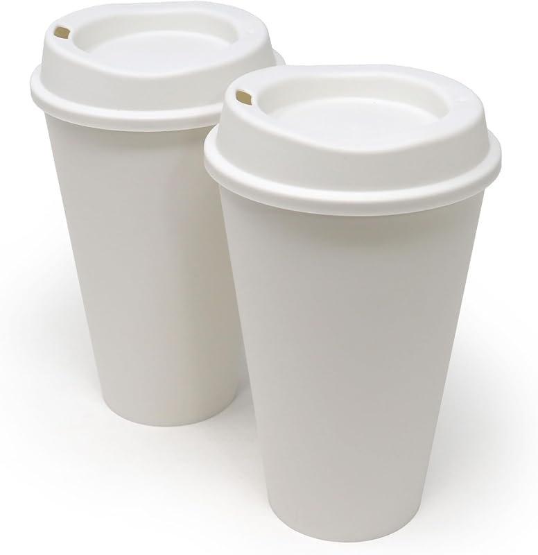 Rolling Sands USA Made 16 oz Reusable Coffee Cups with Lids, 2-Pack, T