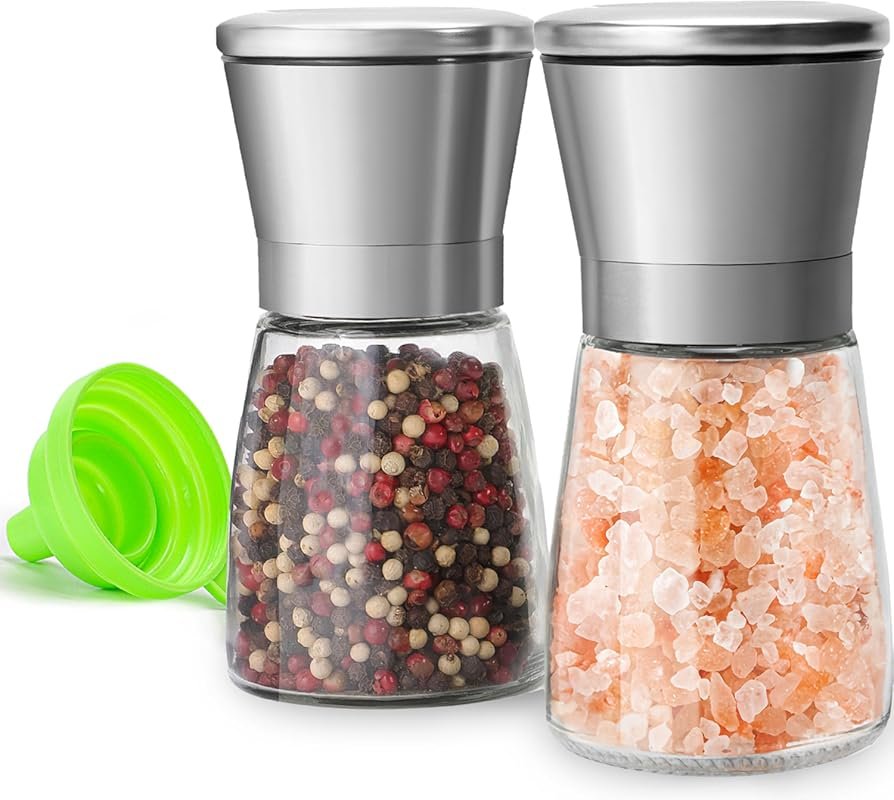 Stainless Steel Salt & Pepper Grinder Set – Adjustable Ceramic, Glass 
