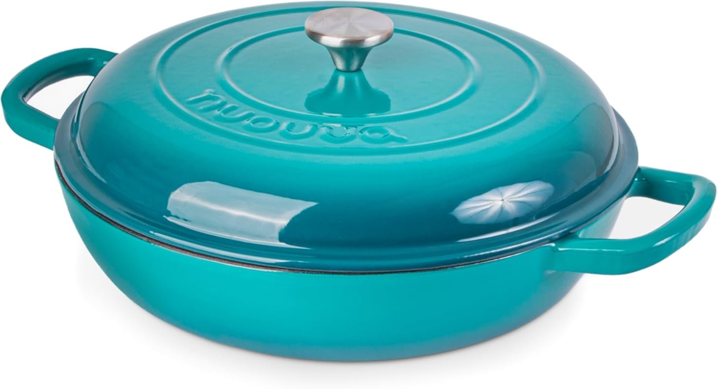 Nuovva 5-Quart Enamelled Cast Iron Casserole with Lid, Nonstick, Oven 
