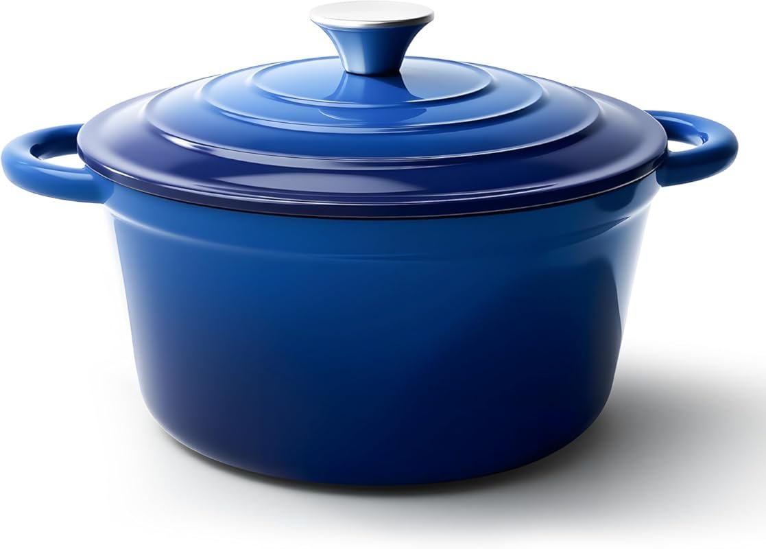 Non-Stick Enameled Cast Iron Dutch Oven – 6 Quart, 500°F Oven Safe, Bl