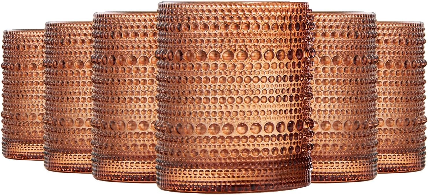 Burnt Orange Amber Hobnail Vintage Glassware Set of 6 – 11oz Bubble De