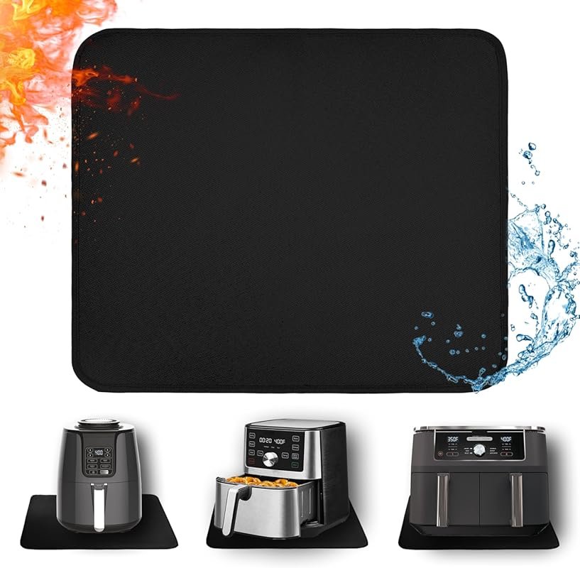 15"x18" Black Heat‑Resistant Silicone Mat for Air Fryer, Coffee Maker,
