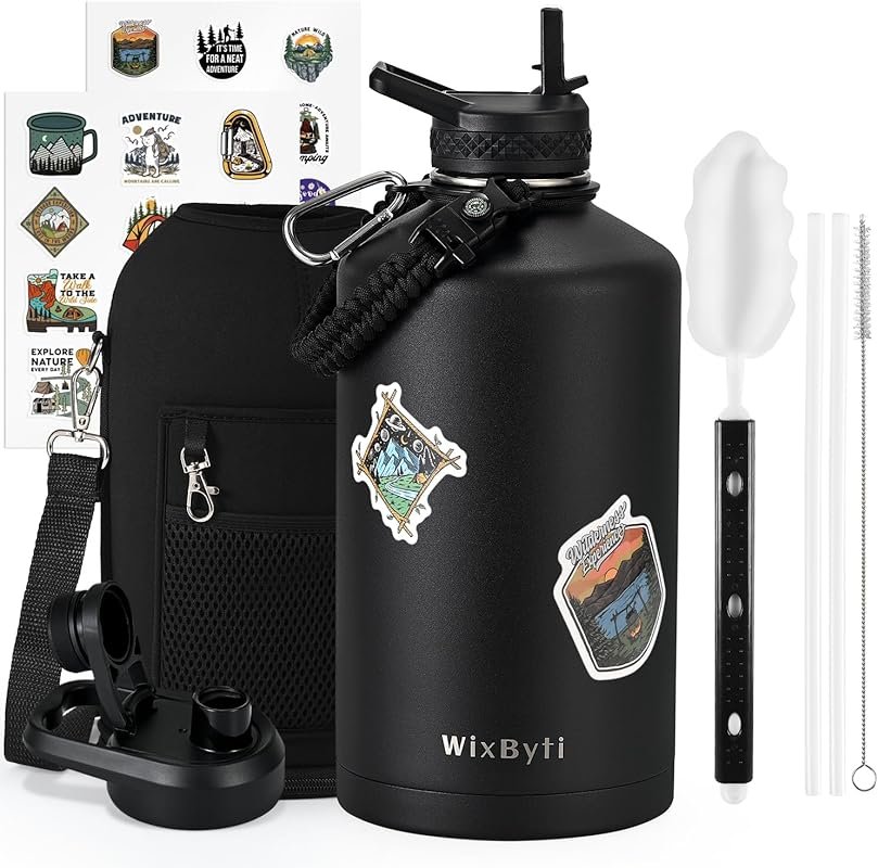 WixByti 128oz One Gallon Insulated Stainless Steel Water Jug Cold 48H 