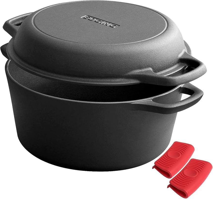 EDGING CASTING 2-in-1 Pre-Seasoned Cast Iron Dutch Oven with Skillet L