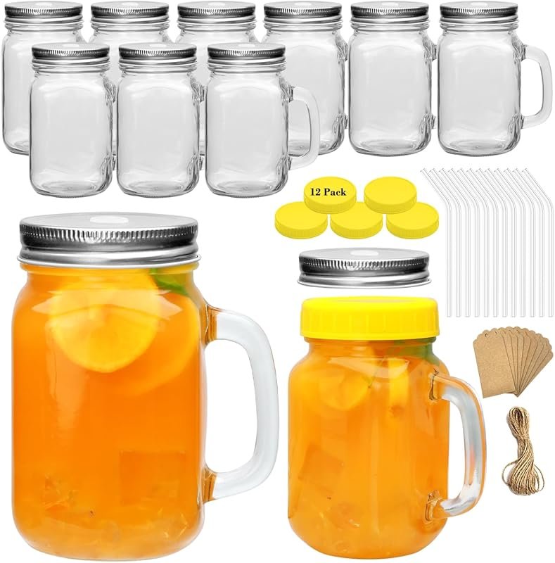 QAPPDA 16oz Mason Jars with Handle – Vintage Glass Mugs with Straws & 