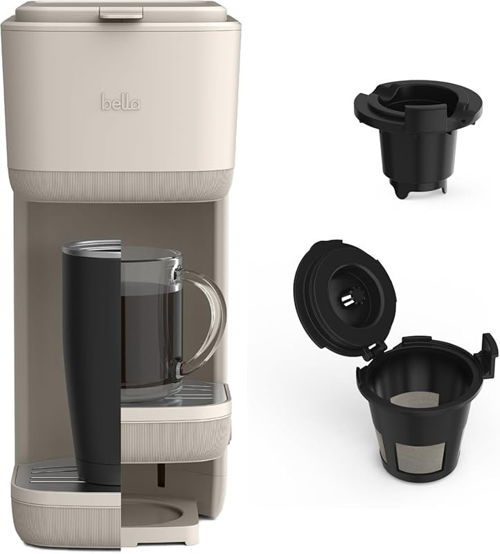 BELLA Single Serve Coffee Maker, K Cup & Ground Coffee Compatible, Aut