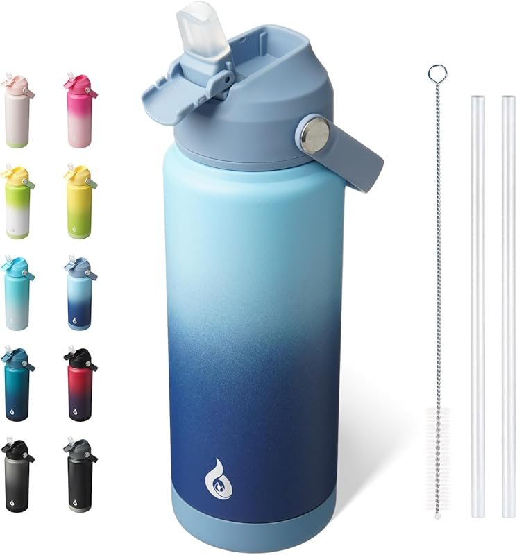 BJPKPK 24oz Vacuum Insulated Stainless Steel Water Bottle with Straw L