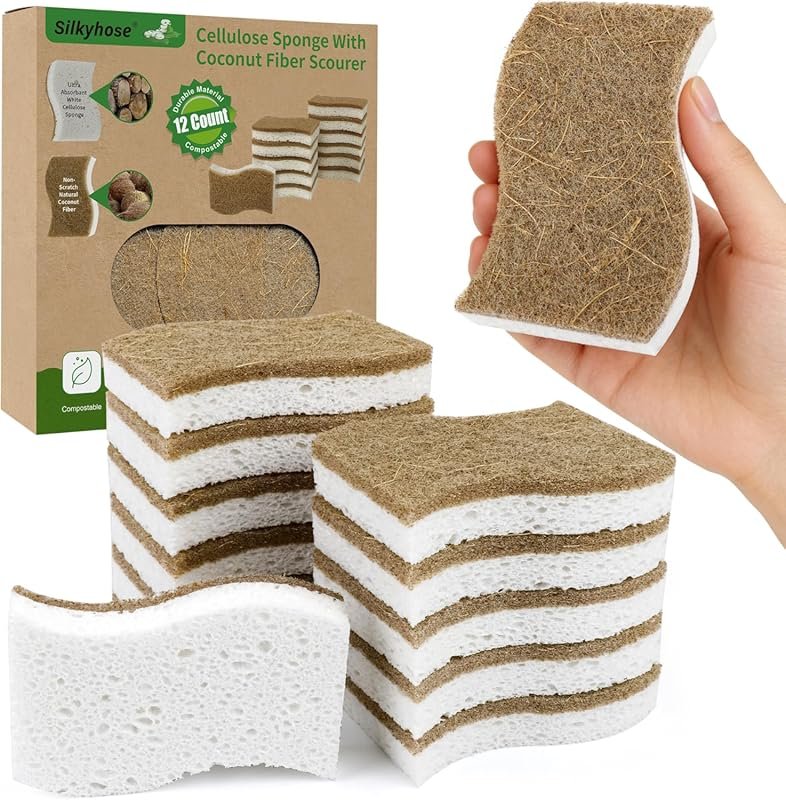 Natural Biodegradable Kitchen Sponge – Non-Scratch Cellulose Coconut F