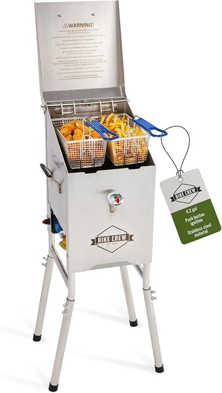 Hike Crew 4-Gallon Propane Deep Fryer, 57,000 BTU, Push Ignition, Ther
