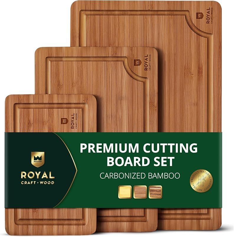 ROYAL CRAFT WOOD Acacia Chopping Board Set, Deep Juice Groove & Side H