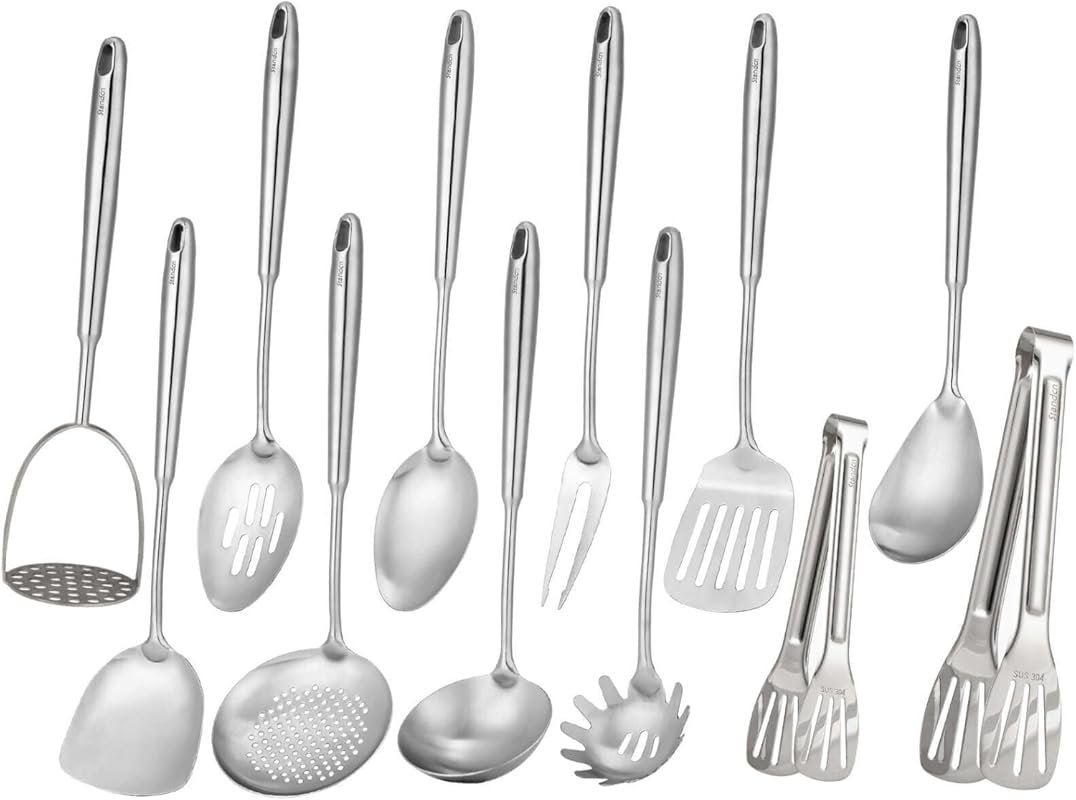 18/10 Stainless Steel 12-Piece All Metal Cooking Utensil Set with Pota